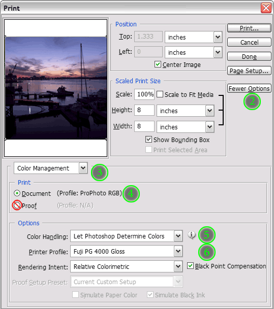 Photoshop CS2 Print with Preview options